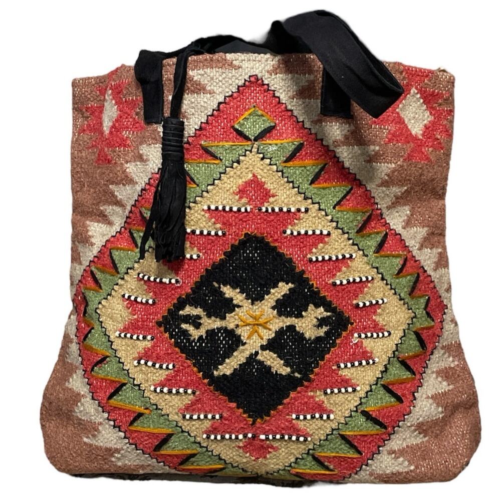 Lovestitch Large Woven Beaded Aztec Tote Bag